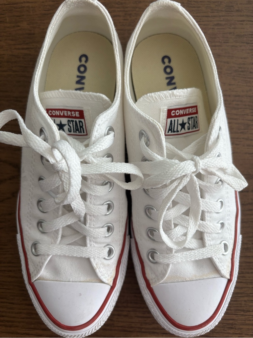 Converse White Low Top Sneakers with Red & Black Trim - Picture 5 of 6